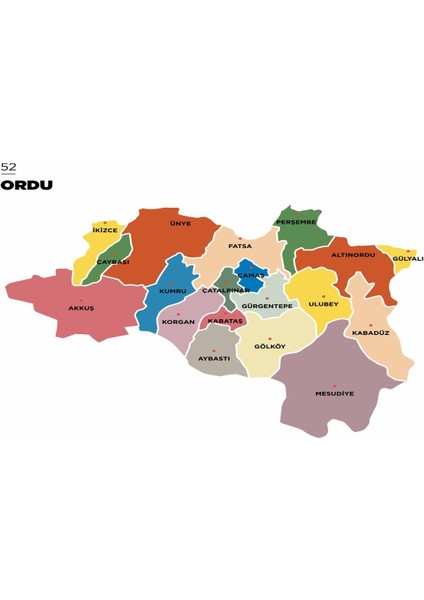 Ordu Ili ve Ilçeler Haritası Dekoratif Kanvas Tablo 1434 fiyatları