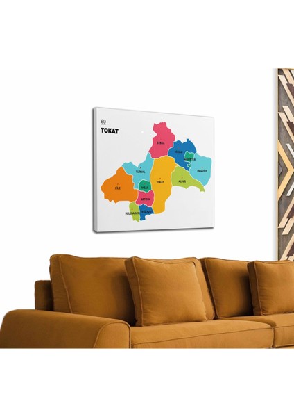 Tokat Ili ve Ilçeler Haritası Dekoratif Kanvas Tablo 1466