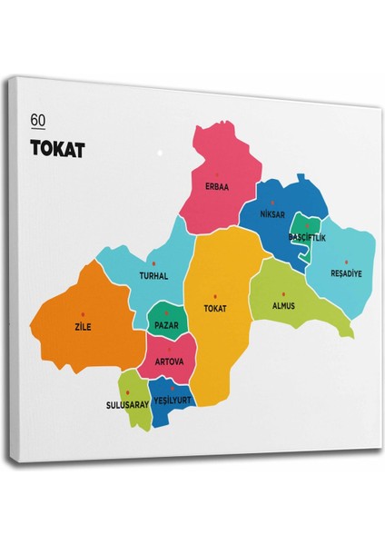 Tokat Ili ve Ilçeler Haritası Dekoratif Kanvas Tablo 1466 fiyatları