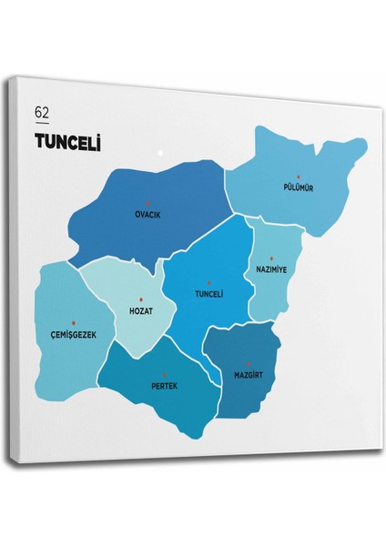 Tunceli Ili ve Ilçeler Haritası Dekoratif Kanvas Tablo 1474 fiyatları