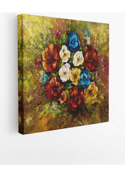 Çiçek Buketi Yağlıboya Görünüm Dekoratif Kanvas Duvar Tablosu fiyatları