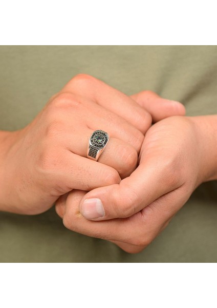 925 Ayar Gümüş Sekizgen Zirkon Detaylı Mistik Topaz Erkek Yüzük modelleri