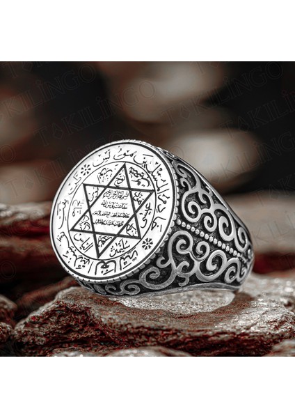 925 Ayar Gümüş Yuvarlak Süleyman Mührü Usta Işi Erkek Yüzük