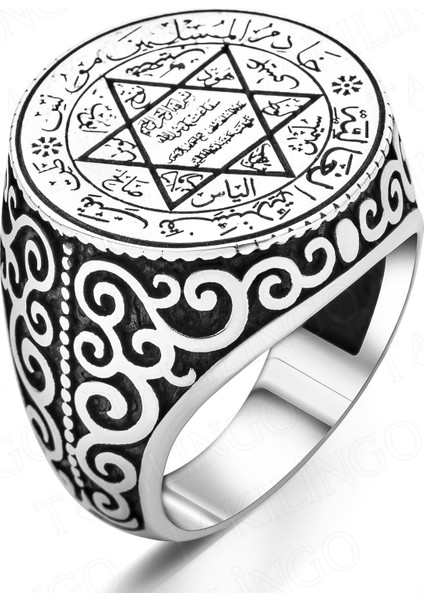925 Ayar Gümüş Yuvarlak Süleyman Mührü Usta Işi Erkek Yüzük fiyatları