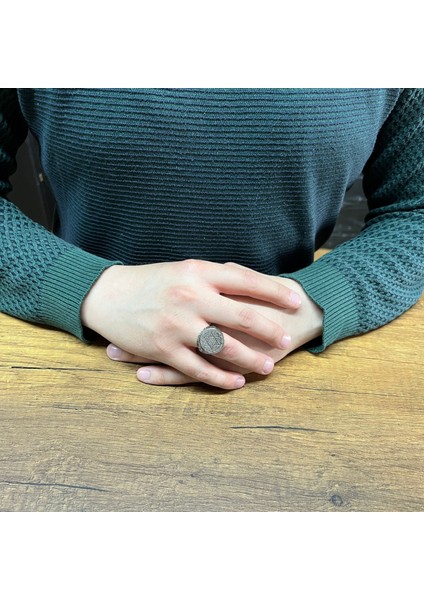 925 Ayar Gümüş Yuvarlak Süleyman Mührü Usta Işi Erkek Yüzük modelleri