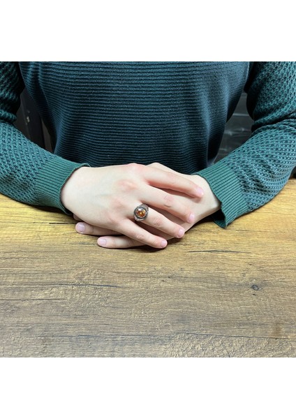 925 Ayar Gümüş Yuvarlak Şampanya Taşlı Erkek Yüzük modelleri