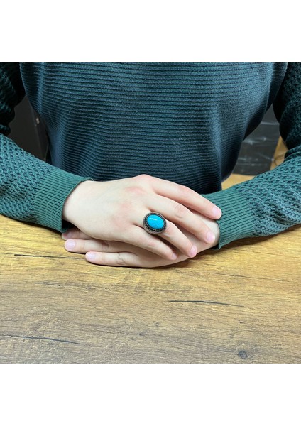 925 Ayar Gümüş Kalem Işlemeli Firuze Taşlı Erkek Yüzük fiyatları