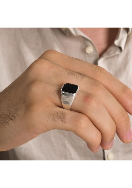 925 Ayar Gümüş Sade Siyah Oniks Taşlı Erkek Yüzük modelleri