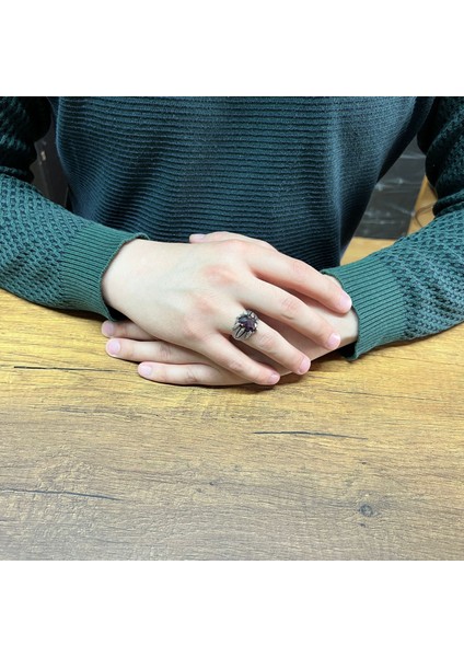 925 Ayar Gümüş Ametist Taşlı Pençeli Erkek Yüzük modelleri