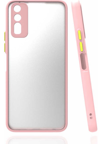 - Vivo Y20S - Kılıf Arkası Buzlu Renkli Düğmeli Hux Kapak - Pembe