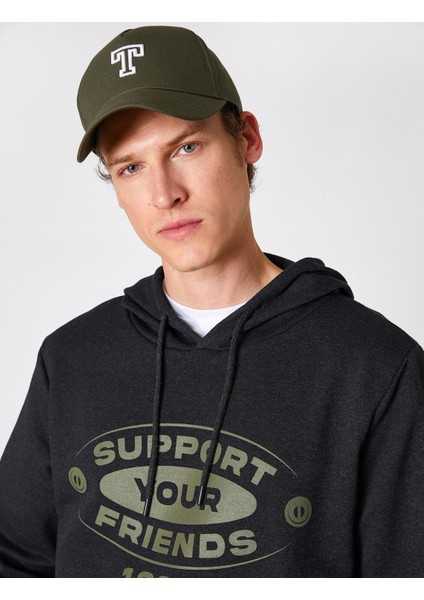 Kapşonlu Baskılı Sweatshirt Kazak