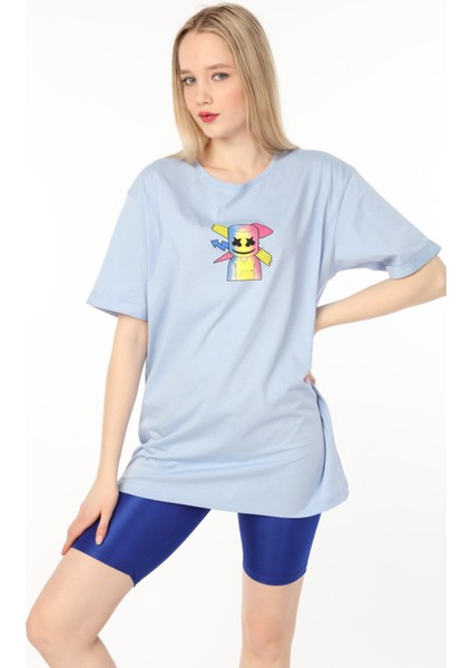 Marshmallow Baskılı Oversize Pamuklu T-Shirt AC-Y38374LNS