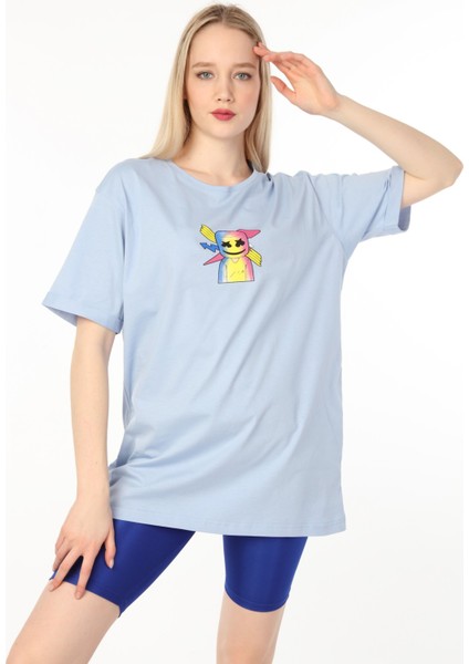 Marshmallow Baskılı Oversize Pamuklu T-Shirt AC-Y38374LNS