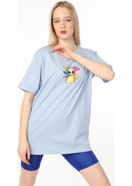 Marshmallow Baskılı Oversize Pamuklu T-Shirt AC-Y38374LNS