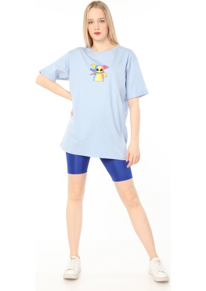 Marshmallow Baskılı Oversize Pamuklu T-Shirt AC-Y38374LNS