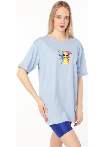 Marshmallow Baskılı Oversize Pamuklu T-Shirt AC-Y38374LNS