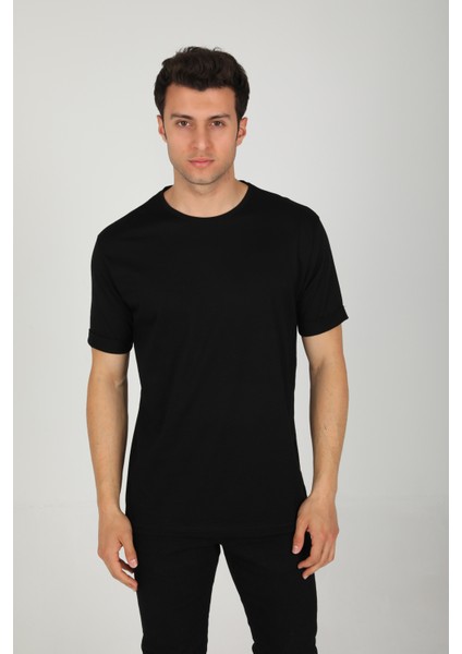 Erkek Bisiklet Yaka Basic Rahat Kalıp Pamuklu T-Shirt AC-Y38599LNS