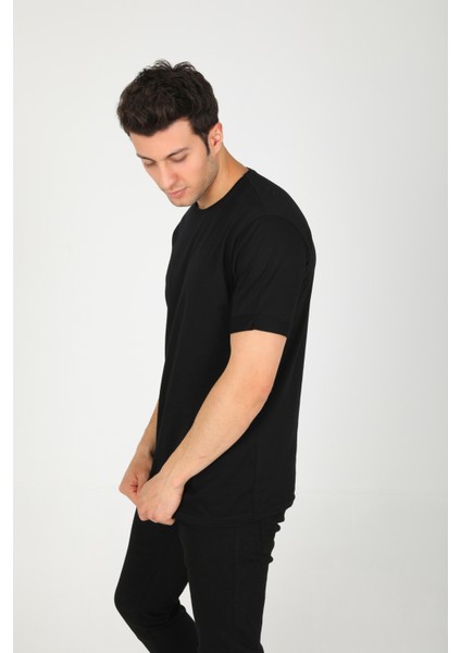 Erkek Bisiklet Yaka Basic Rahat Kalıp Pamuklu T-Shirt AC-Y38599LNS