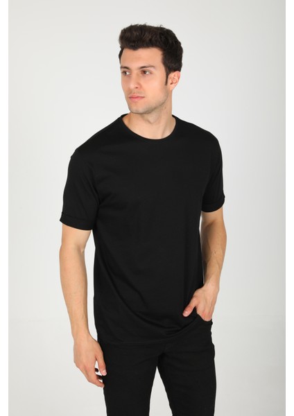 Erkek Bisiklet Yaka Basic Rahat Kalıp Pamuklu T-Shirt AC-Y38599LNS