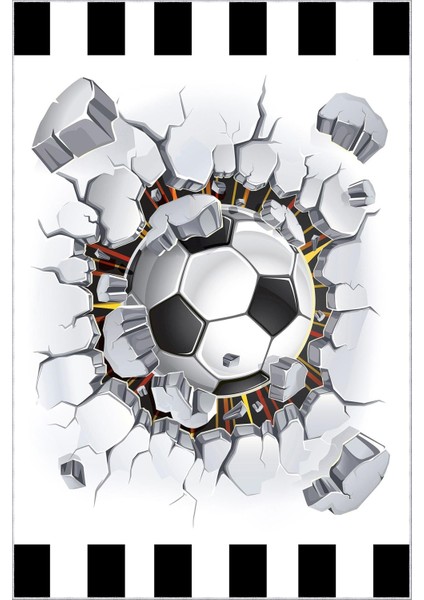 Çocuk Halısı Figürlü Futbol Topu Desenli Gri Beyaz Kaydırmaz Kesme Yıkanabilir Ince Halı