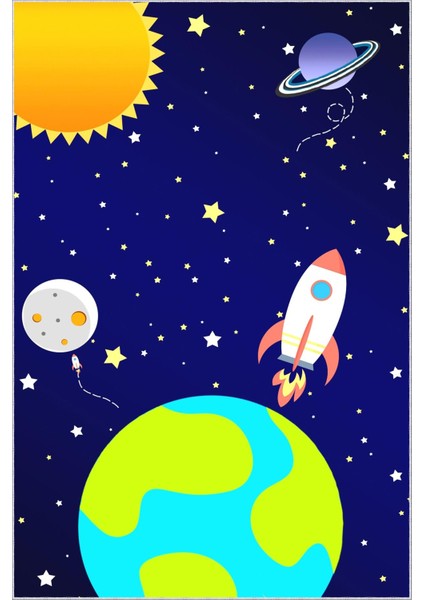 Çocuk Halısı Figürlü Gezegen Lacivert Kaydırmaz Kesme Yıkanabilir Ince Halı fiyatları