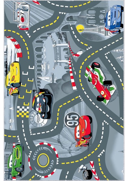 Çocuk Halısı Figürlü Araba ve Trafik Gri Kaydırmaz Kesme Yıkanabilir Ince Halı fiyatları
