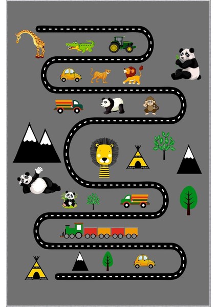 Çocuk Halısı Figürlü Hayvan Gri Siyah Kaydırmaz Kesme Yıkanabilir Ince Halı fiyatları