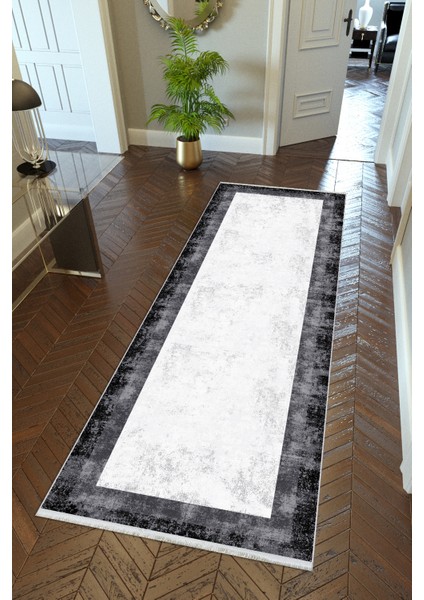Yolluk Doku Gri Beyaz Siyah Kaymaz Kesme Yıkanabilir Ince Dijital Baskı Koridor Halısı