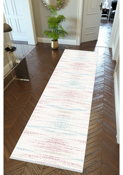 Yolluk Pembe Ekru Mavi Beyaz Kırmızı Kaymaz Kesme Yıkanabilir Ince Dijital Baskı Koridor Halısı