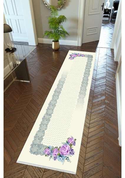 Yolluk Ekru Gri Krem Kaymaz Kesme Yıkanabilir Ince Dijital Baskı Koridor Halısı