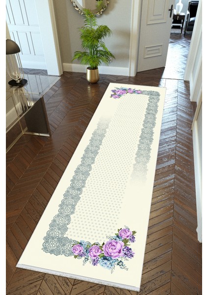 Yolluk Ekru Gri Krem Kaymaz Kesme Yıkanabilir Ince Dijital Baskı Koridor Halısı