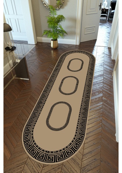 Yolluk Kahverengi Siyah Bej Kaymaz Kesme Yıkanabilir Ince Dijital Baskı Koridor Halısı