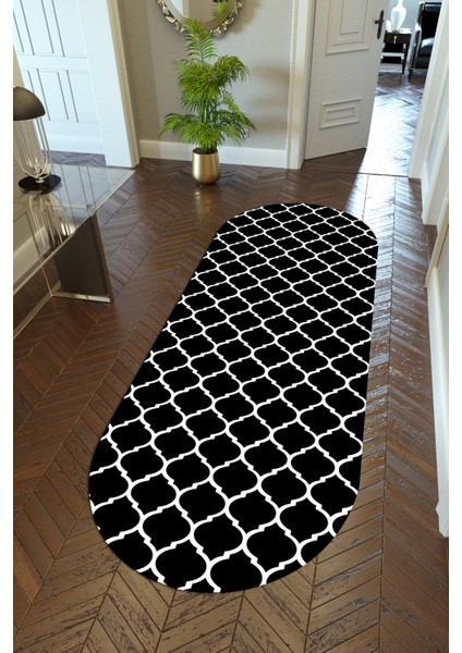 Yolluk Siyah Beyaz Kaymaz Kesme Yıkanabilir Ince Dijital Baskı Koridor Halısı