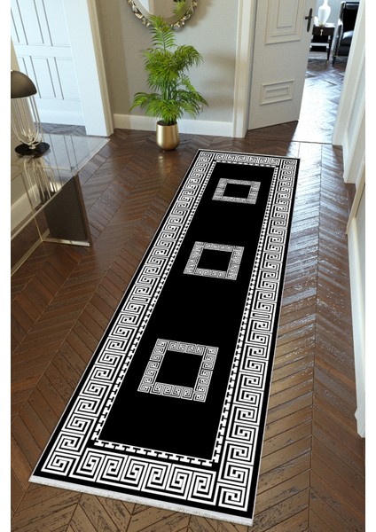 Yolluk Siyah Kaymaz Kesme Yıkanabilir Ince Dijital Baskı Koridor Halısı
