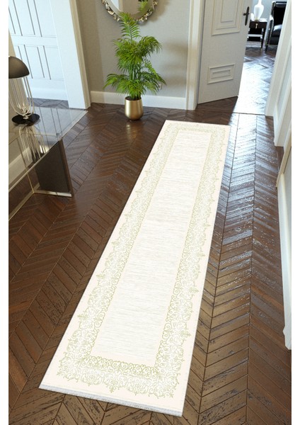 Yolluk Ekru Kaymaz Kesme Yıkanabilir Ince Dijital Baskı Koridor Halısı