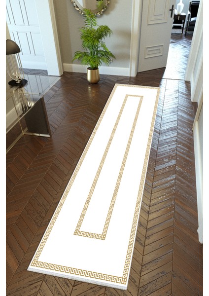 Yolluk Kahverengi Ekru Kaymaz Kesme Yıkanabilir Ince Dijital Baskı Koridor Halısı