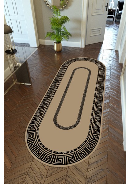 Yolluk Kahverengi Siyah Bej Kaymaz Kesme Yıkanabilir Ince Dijital Baskı Koridor Halısı