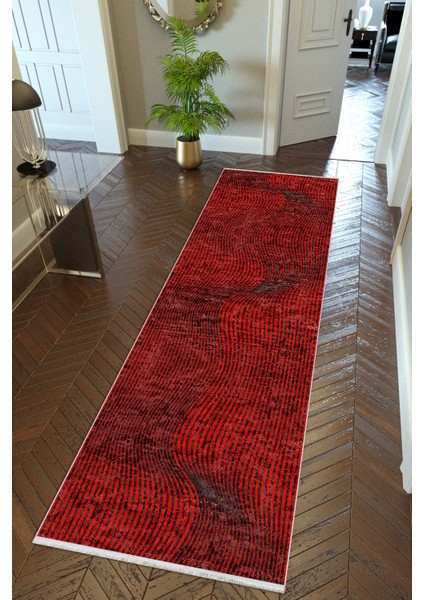 Yolluk Kırmızı Bordo Kaymaz Kesme Yıkanabilir Ince Dijital Baskı Koridor Halısı