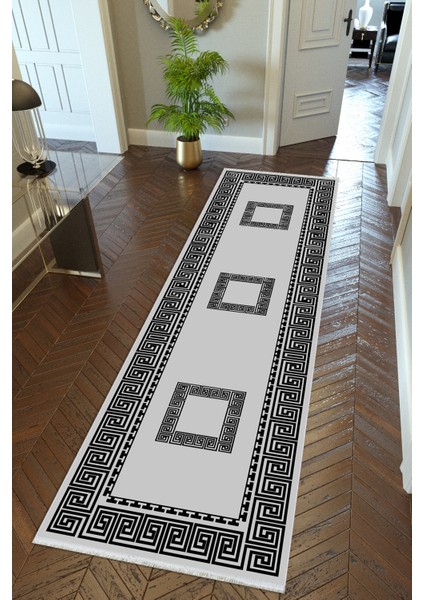 Yolluk Gri Siyah Kaymaz Kesme Yıkanabilir Ince Dijital Baskı Koridor Halısı