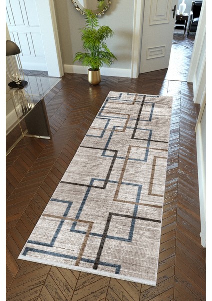 Yolluk Kahverengi Kaymaz Kesme Yıkanabilir Ince Dijital Baskı Koridor Halısı