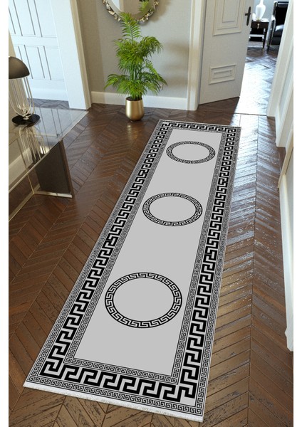 Yolluk Gri Siyah Kaymaz Kesme Yıkanabilir Ince Dijital Baskı Koridor Halısı