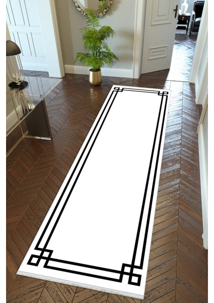 Yolluk Beyaz Siyah Kaymaz Kesme Yıkanabilir Ince Dijital Baskı Koridor Halısı