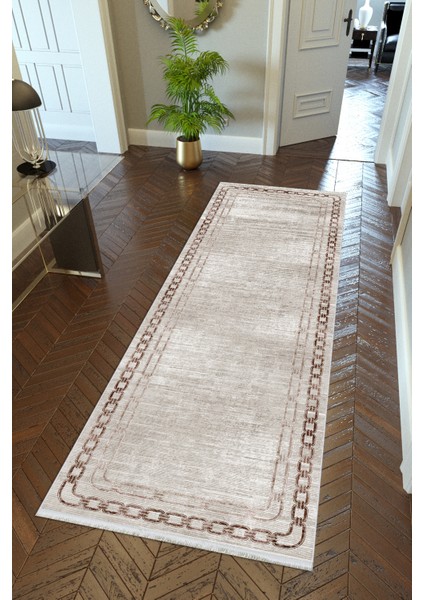 Yolluk Gri Kahverengi Kaymaz Kesme Yıkanabilir Ince Dijital Baskı Koridor Halısı