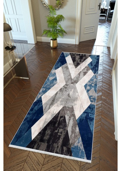 Yolluk Gümüş Lacivert Gri Siyah Kaymaz Kesme Yıkanabilir Ince Dijital Baskı Koridor Halısı