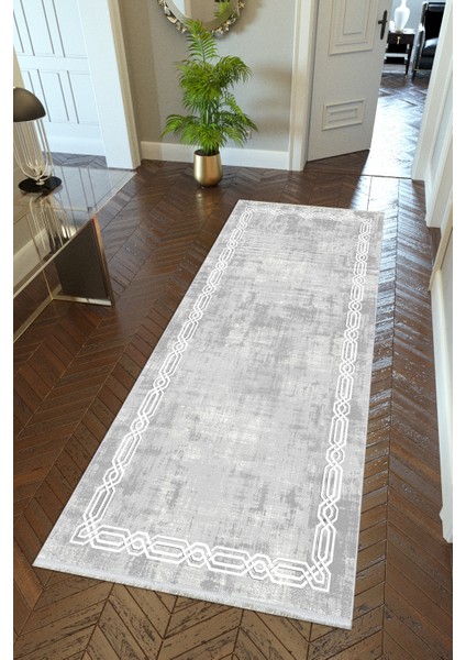 Yolluk Gri Kaymaz Kesme Yıkanabilir Ince Dijital Baskı Koridor Halısı