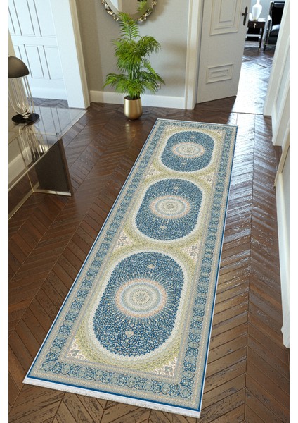 Yolluk Salon Halısı Lacivert Mavi Bej Kaymaz Kesme Yıkanabilir Ince Dijital Baskı Koridor Halısı