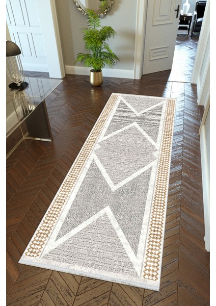 Yolluk Gri Kaymaz Kesme Yıkanabilir Ince Dijital Baskı Koridor Halısı