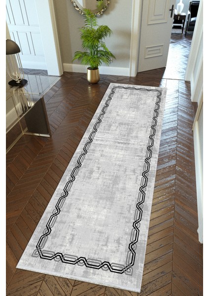 Yolluk Gri Kaymaz Kesme Yıkanabilir Ince Dijital Baskı Koridor Halısı