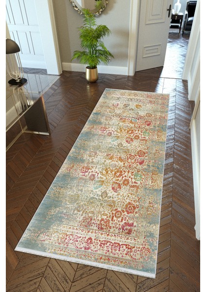 Yolluk Otantik Bej Kaymaz Kesme Yıkanabilir Ince Dijital Baskı Koridor Halısı