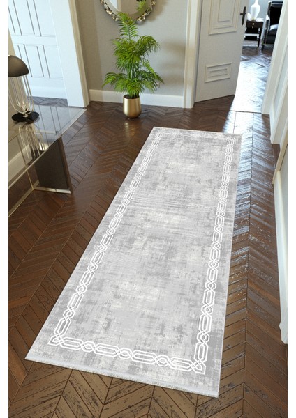 Yolluk Gri Kaymaz Kesme Yıkanabilir Ince Dijital Baskı Koridor Halısı